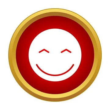 White smiling emoji face in red circle Stock Illustration