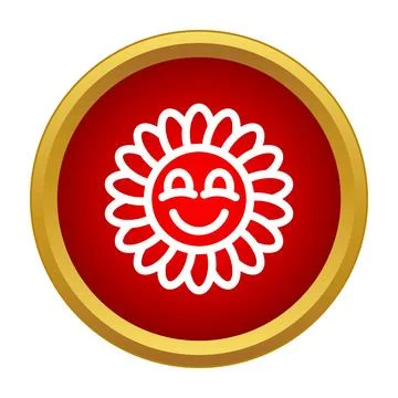 White smiling happy sun icon on red background Stock Illustration