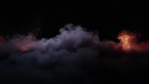 White Smoke and Orange Fire Burst on Dark Background Stock Footage 345678935