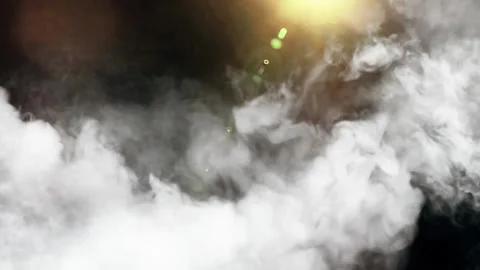 White smoke on black background. Abstract fog overlay with golden light flare Stock Footage 339393882