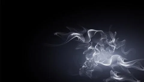White smoke on black background. Vector smoke with white light behind Stock Illustration