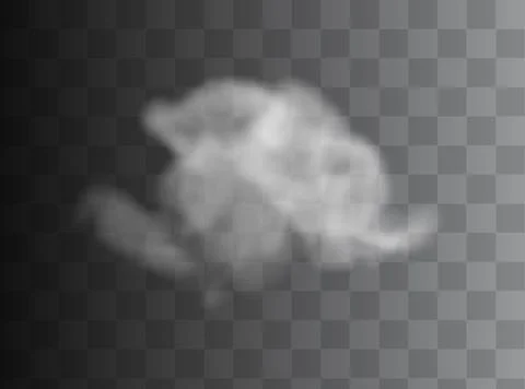 White smoke cloud isolated on transparent background. Vector smoke or fog. Stock Illustration