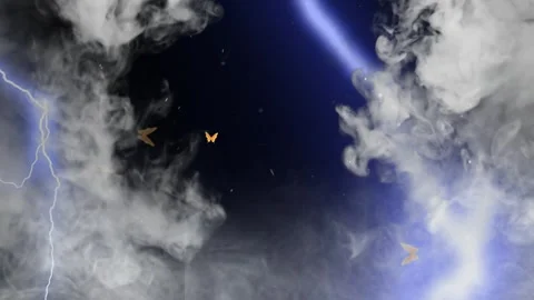 White smoke clouds and lightning bolt on black background for overlay effects Stock-Footage 344918145