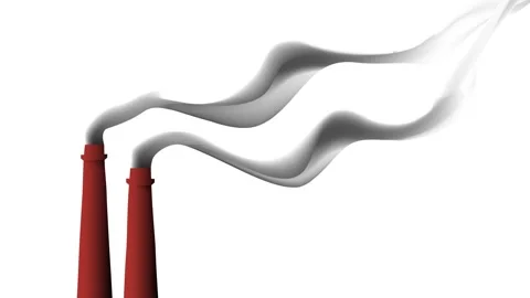 White smoke coming out from two red industrial chimneys on white background Stock Footage 305628971