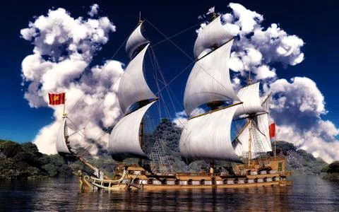White smoke over ancient ship Illustrazione stock