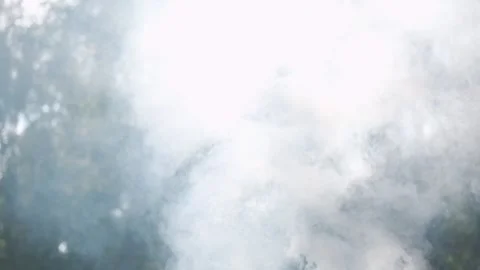 White smoke. Sun Light and Fog. Real fire smoke exploding outdoors against Stock Footage 317662534