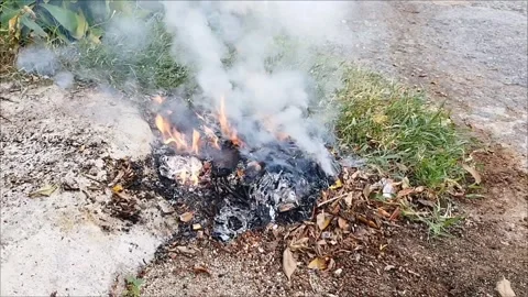 White smoke video of open burning of garbage Stock Footage 320113425