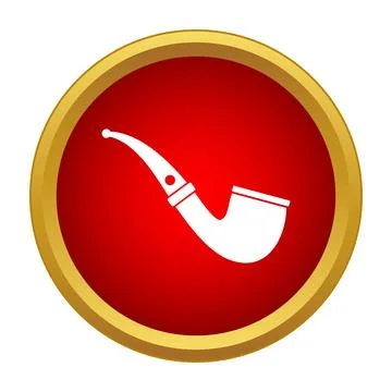 White smoking pipe icon in red circle 스톡 일러스트