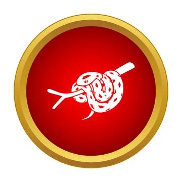 White snake coiled on branch icon concept 스톡 일러스트