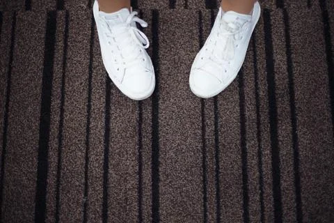 White sneakers with space for text. Stock Photos