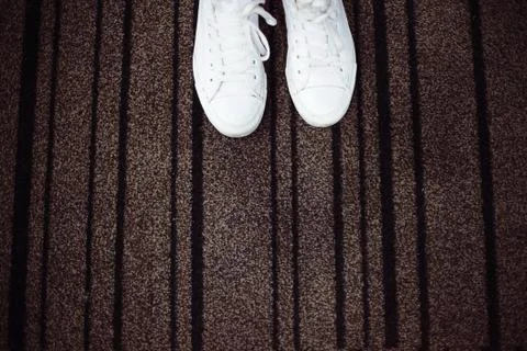 White sneakers with space for text. Stock-Fotos