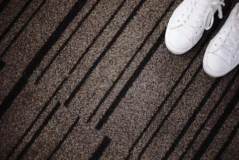White sneakers with space for text. Foto stock