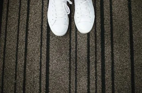 White sneakers with space for text. Stock-Fotos