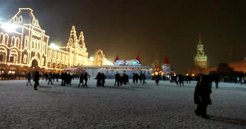 White snow covered the Kremlin and red square Stock Footage 67396376