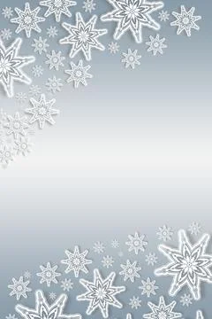 White snow flake frame on silver Stock Illustration