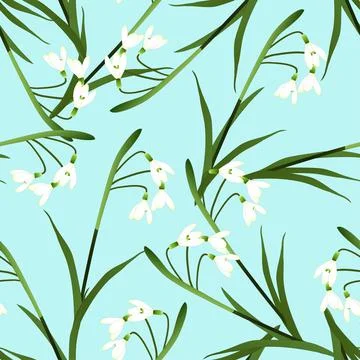 White Snowdrop Flower on Light Blue Background. Vector Illustration Stock Illustration