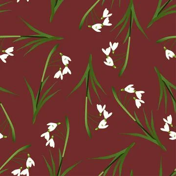 White Snowdrop Seamless on Red Background Stock Illustration