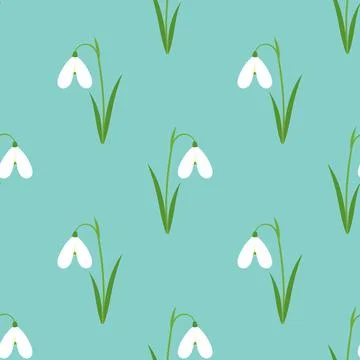 White snowdrops seamless pattern. Vector illustration. Stock Illustration