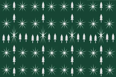 White snowflake and tree on green background,Christmas pattern design Stock Illustration