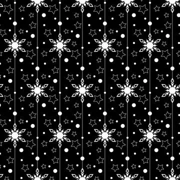 White snowflake on black background, seamless pattern winter vector illustrat 스톡 일러스트