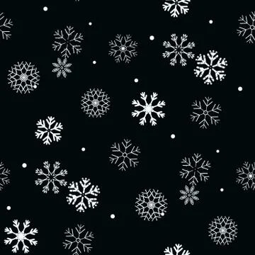 White Snowflake on black simple seamless pattern. Abstract wallpaper, wrappin Stock Illustration
