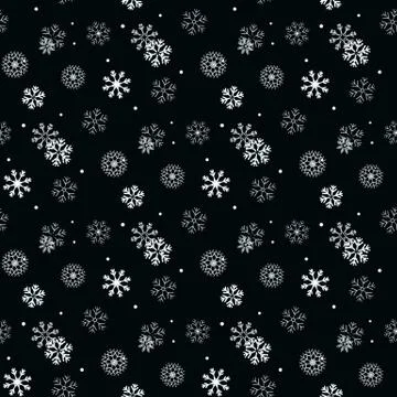 White Snowflake on black simple seamless pattern. Abstract wallpaper, wrappin Illustrazione stock