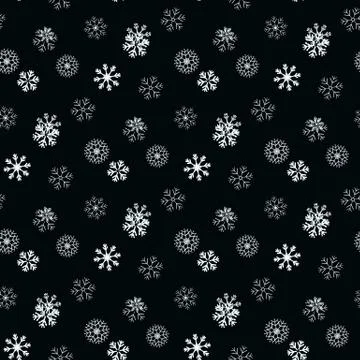White Snowflake on black simple seamless pattern. Abstract wallpaper, wrappin Stock Illustration