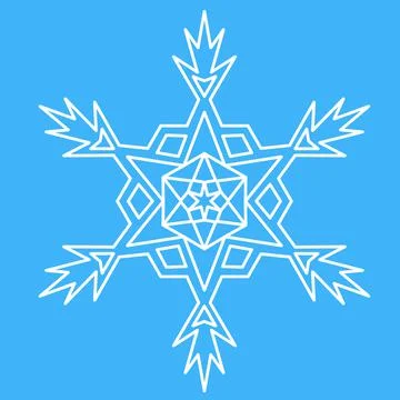 White snowflake on a blue background. Simple cute christmas symbol, geometric Stock Illustration