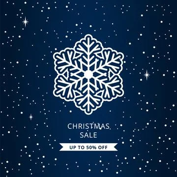 White snowflake on dark blue background. Vector sale banner Stock Illustration