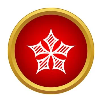 White snowflake design in red circular gold icon Stock Illustration