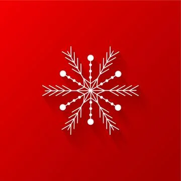 White snowflake flat icon with red background, vector Stock Illustration