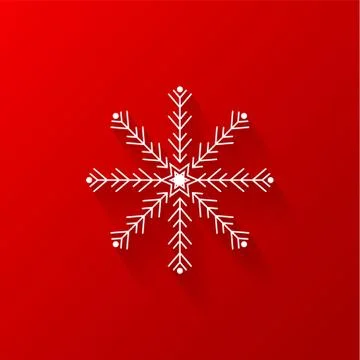 White snowflake flat icon with red background, vector Stock Illustration