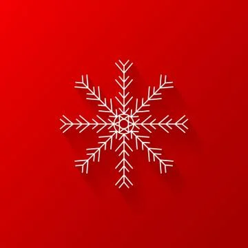 White snowflake flat icon with red background, vector Stock Illustration