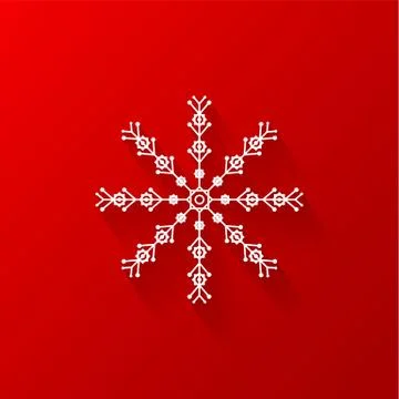 White snowflake flat icon with red background, vector Stock Illustration