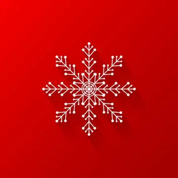 White snowflake flat icon with red background, vector Stock Illustration