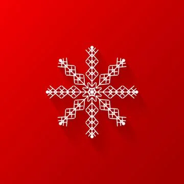 White snowflake flat icon with red background, vector Stock Illustration