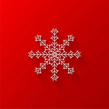 White snowflake flat icon with red background, vector Stock Illustration