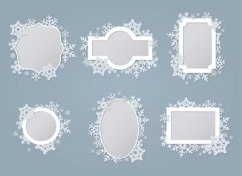 White snowflake frames collection set Illustrazione stock