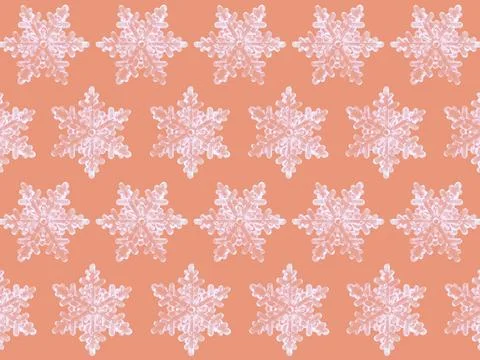 White snowflake in geometric pattern on pastel peachy background. Minimal l.. Stock Photos