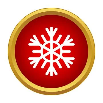 White snowflake icon on red circle with gold border Stock Illustration