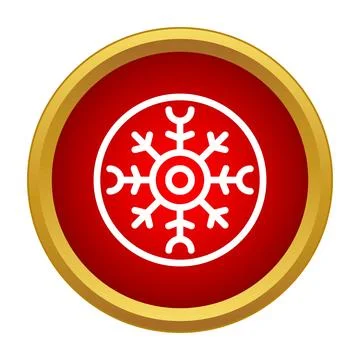 White snowflake icon on red circle background Stock Illustration