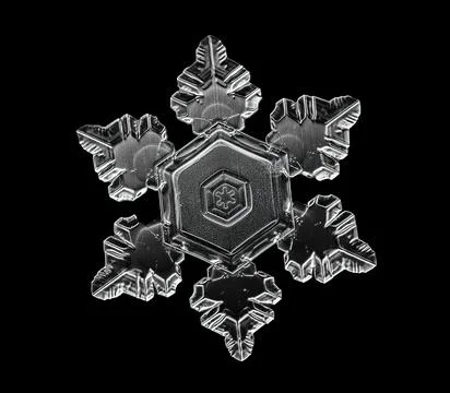 White snowflake isolated on black background. Illustration based on macro photo Stock Illustration