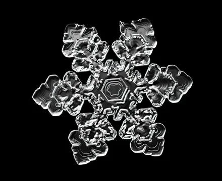 White snowflake isolated on black background. Illustration based on macro photo Stock Illustration