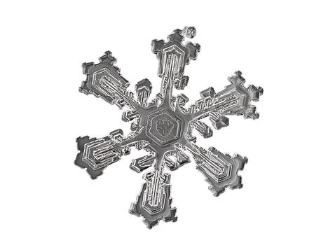 White snowflake isolated on black background. Illustration based on macro photo Stock Illustration