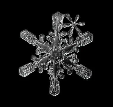 White snowflake isolated on black background. Illustration based on macro photo Stock Illustration