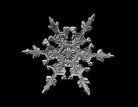 White snowflake isolated on black background. Illustration based on macro photo Stock Illustration