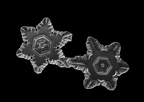 White snowflake isolated on black background. Illustration based on macro photo Stock Illustration