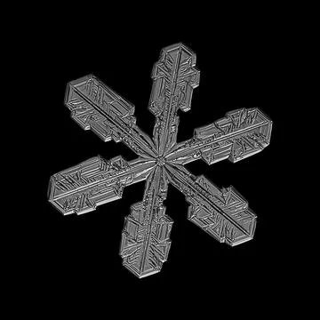 White snowflake isolated on black background. Illustration based on macro photo Stock Illustration
