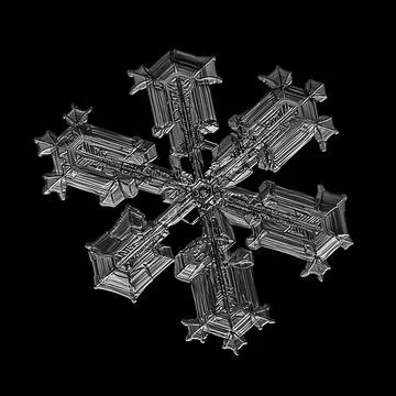 White snowflake isolated on black background. Illustration based on macro photo Stock Illustration