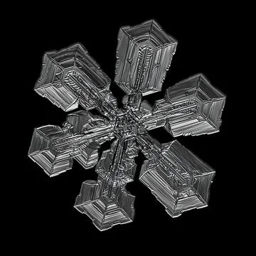 White snowflake isolated on black background. Illustration based on macro photo Stock Illustration